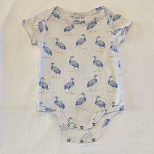 The Beaufort Bonnet Company Blue and Cream Bird Print Onesie